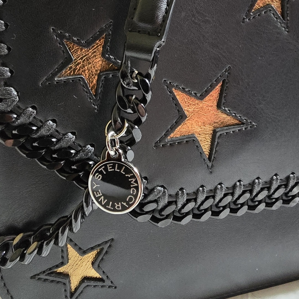 Stella McCartney Black and Gold Star Flap Snap Crossbody Bag - Picture 5 of 13